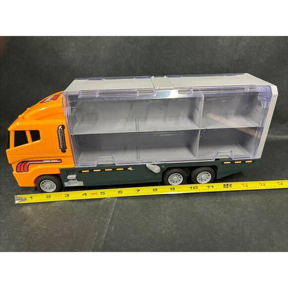 Joyin Orange Cargo Truck Semi &Trailer Holds 12 Hot Wheel Vehicles Fold Up Sides - Picture 4 of 10